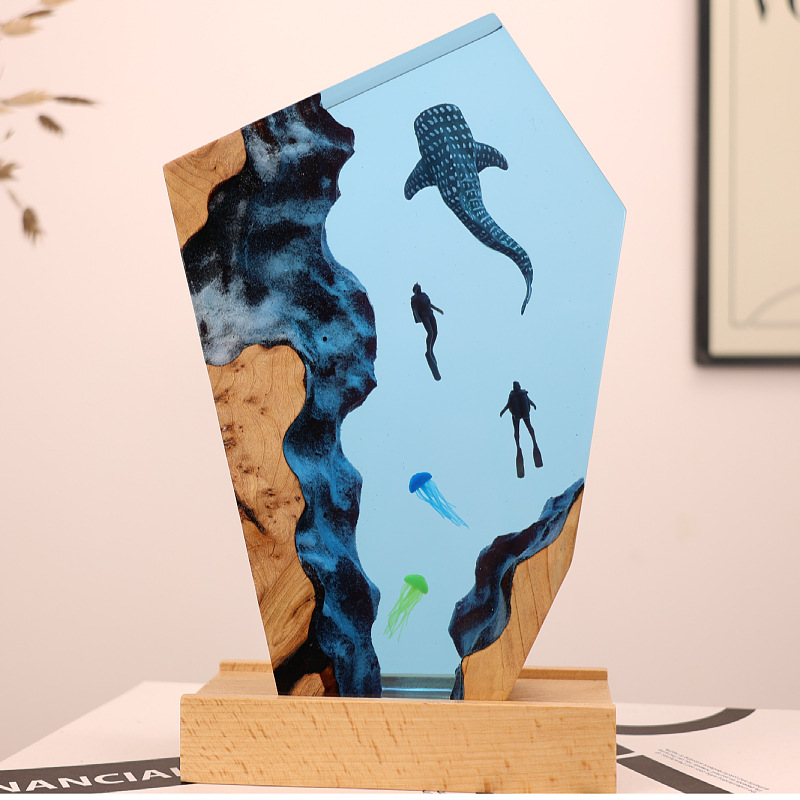 Resin Art Anniversary Gift - Resin Cave Whale Diver Desktop Jellyfish