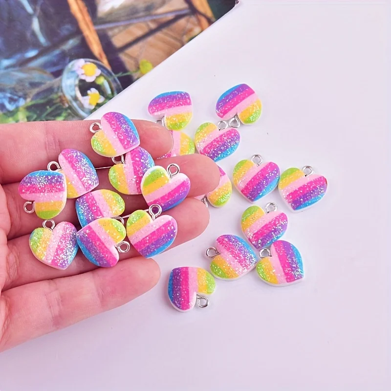 Resin Art Essentials - 10Pcs Colorful Heart Resin Charms Cute