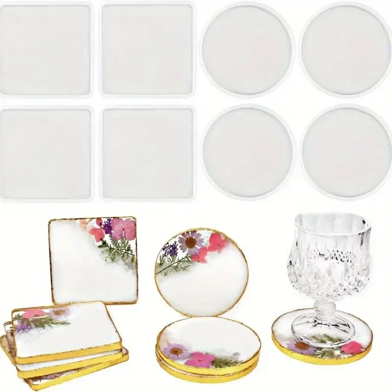 4Pcs DlY Round and Square Epox - Coaster Mold Square review and price