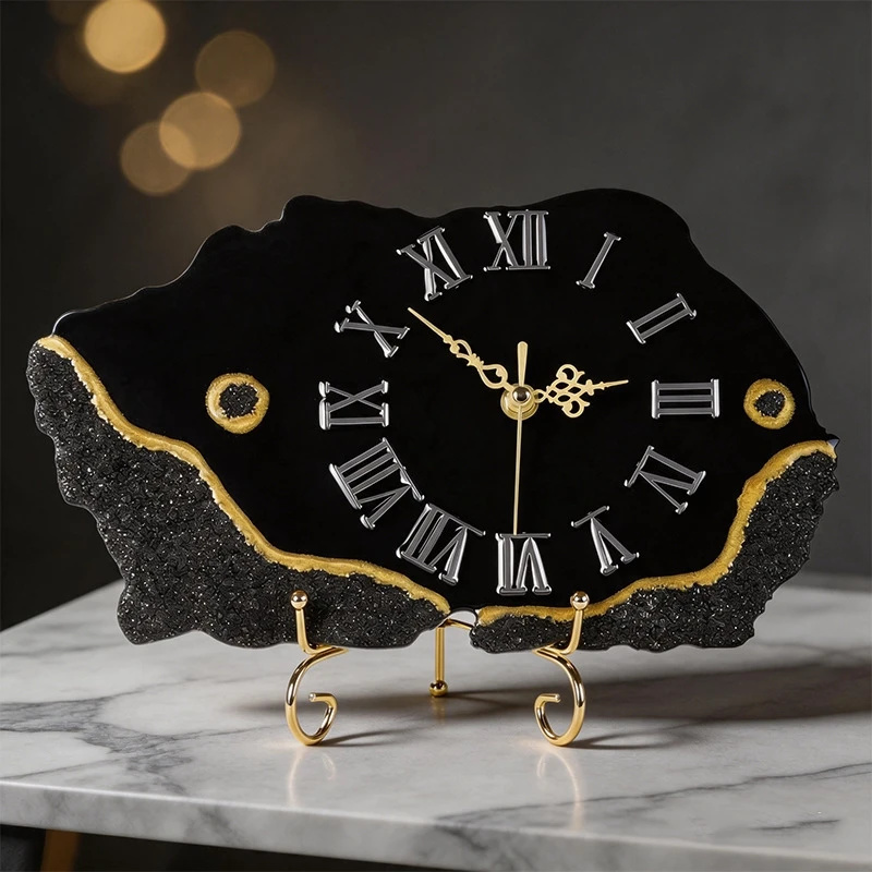 Black Crystal Chip Gold Edged  - Resin Art Clock review and price