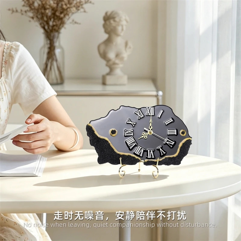 Black Crystal Chip Gold Edged  - Resin Art Clock review and price